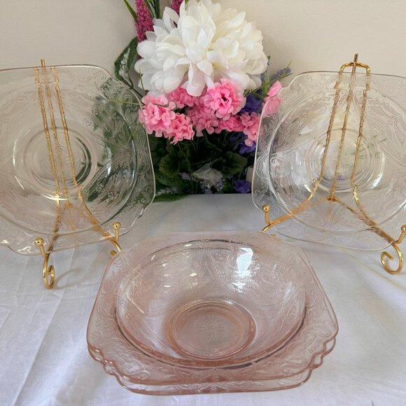 Vintage Federal Glass Madrid Pink Depression Glass Bowls 1930s Scalloped Square - Picture 4 of 4